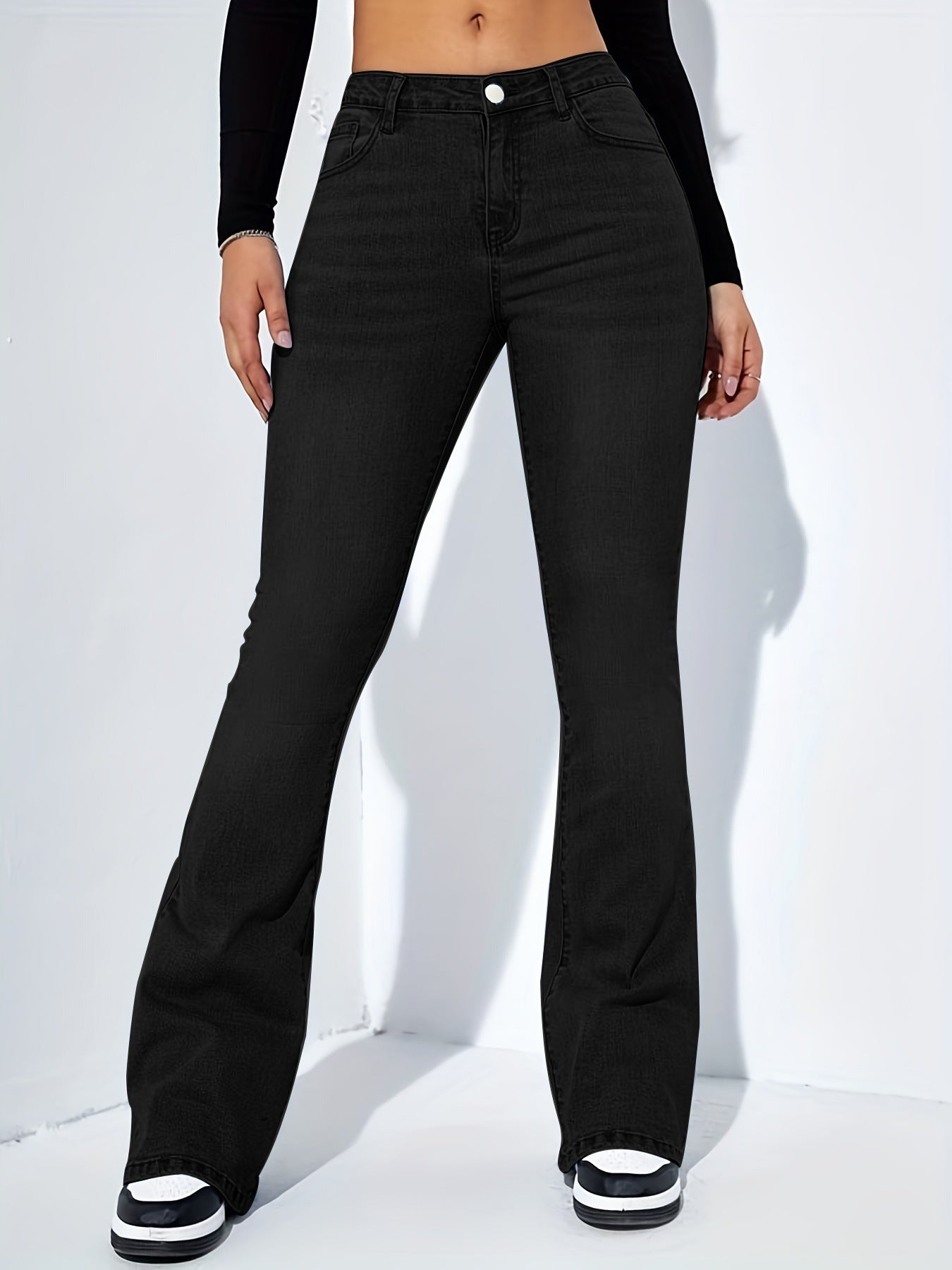 Pantalons en jean slim pour femmes avec design évasé, mode décontractée, taille haute, pantalons extensibles.