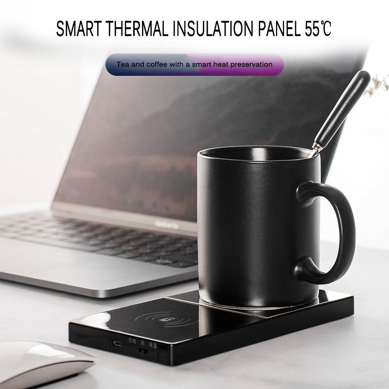 Chargeur sans fil électrique de tasse chauffante 2 en 1 pour café et lait à domicile et au bureau.