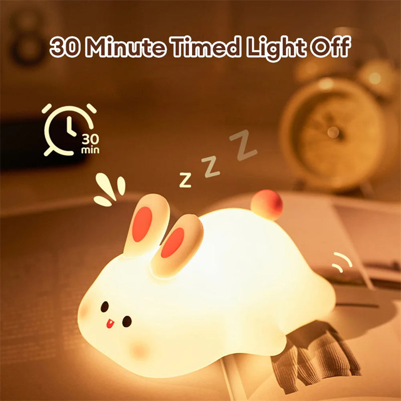 Lampe de nuit LED mignonne avec capteur tactile, veilleuse en silicone en forme de grand visage de lapin, cadeau de Noël, lampe de chevet, décoration intérieure.
