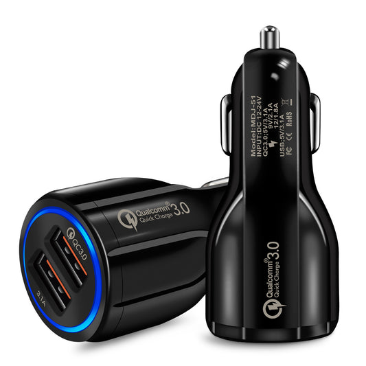 Chargeur de voiture Quick Charge 3.0 pour téléphone mobile, chargeur de voiture à double USB, adaptateur de charge rapide Qualcomm QC 3.0, chargeur de voiture mini USB.