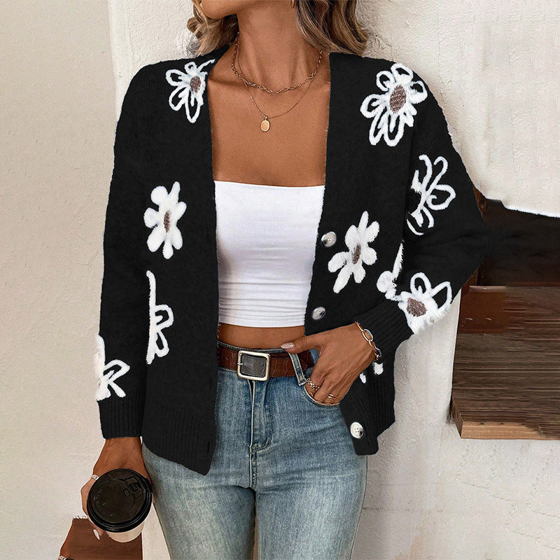 Cardigan à boutons avec imprimé floral