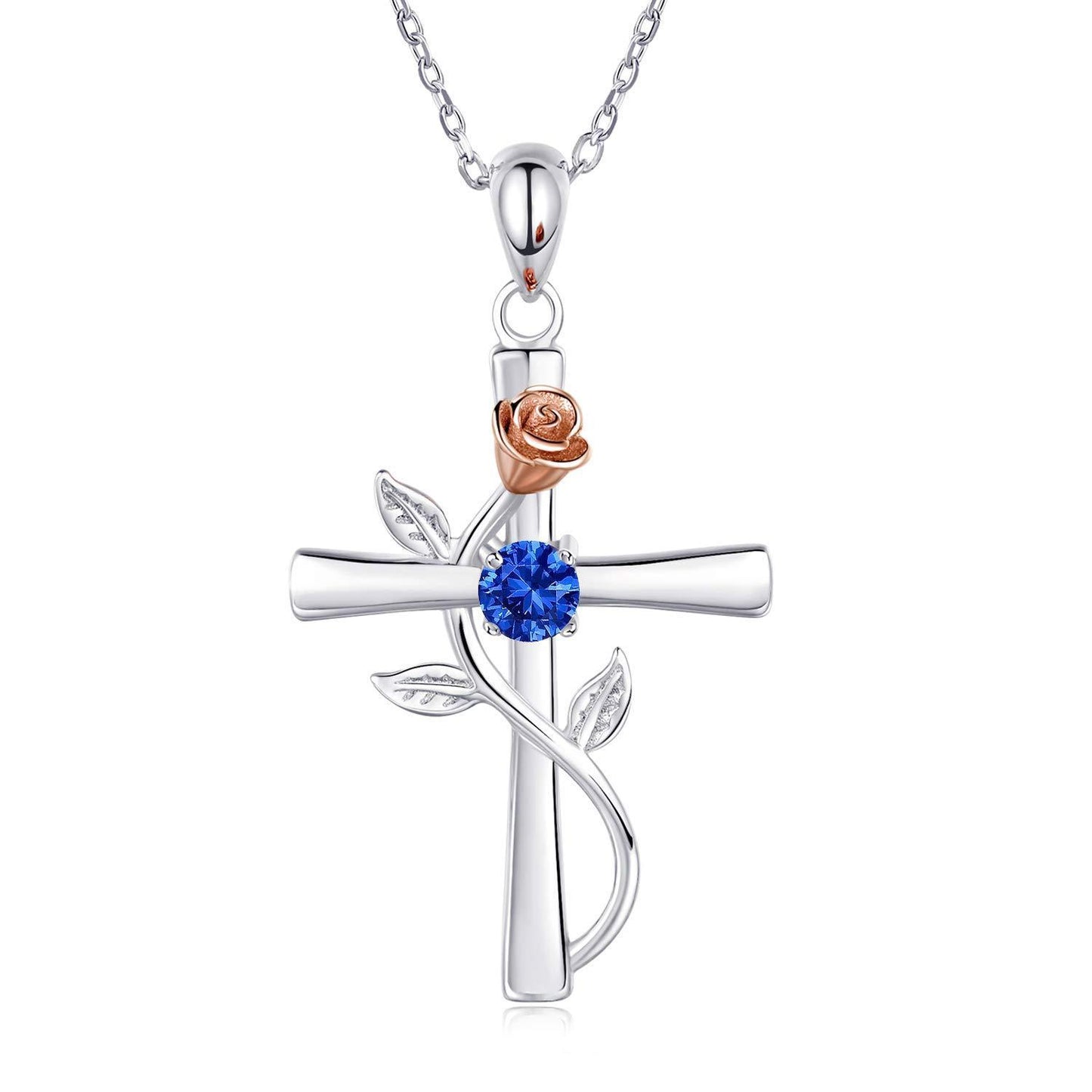 Collier en croix rose avec pendentif en pierres précieuses de mode, pierres de naissance de 12 mois, cadeau pour la Saint-Valentin ou un anniversaire.