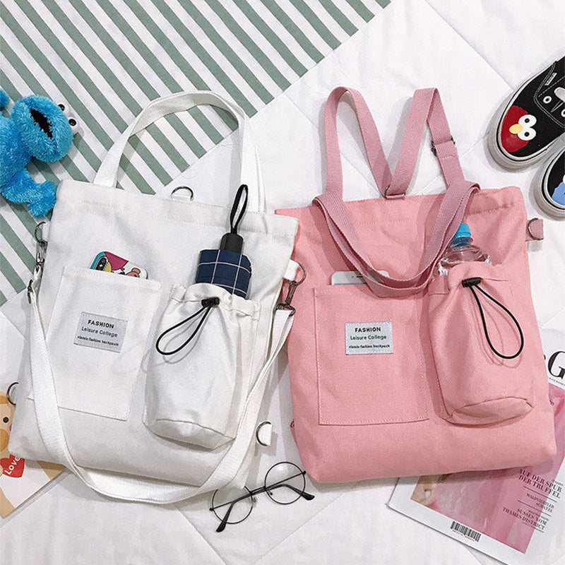 Sacs en toile Harajuku pour étudiants, sac à main avec poches, sac à dos preppy, sac à bandoulière pour femmes