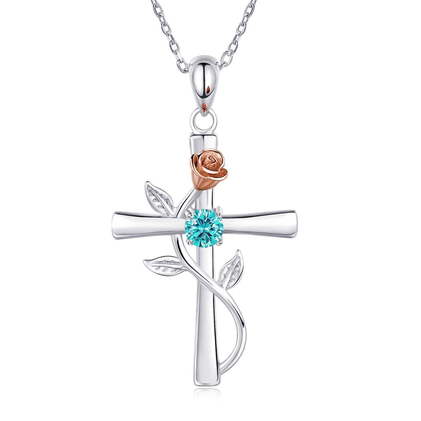 Collier en croix rose avec pendentif en pierres précieuses de mode, pierres de naissance de 12 mois, cadeau pour la Saint-Valentin ou un anniversaire.