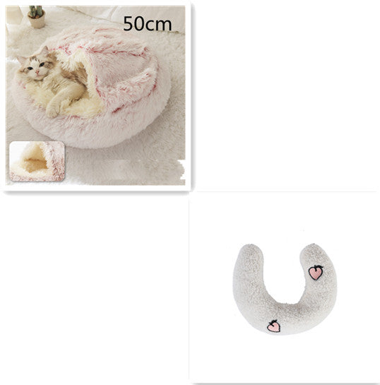 Lit pour chien et chat 2 en 1, lit d'hiver pour animaux, maison ronde en peluche chaude, lit doux en peluche longue pour animaux de compagnie, produits pour animaux.