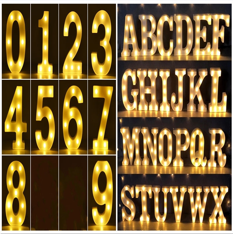 Veilleuse LED lumineuse avec lettres et chiffres de l'alphabet anglais, lampe à piles, décoration romantique pour mariage, fête de Noël