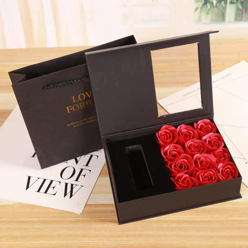 Coffret cadeau de rouge à lèvres à la rose éternelle avec savon à couvercle rabattable