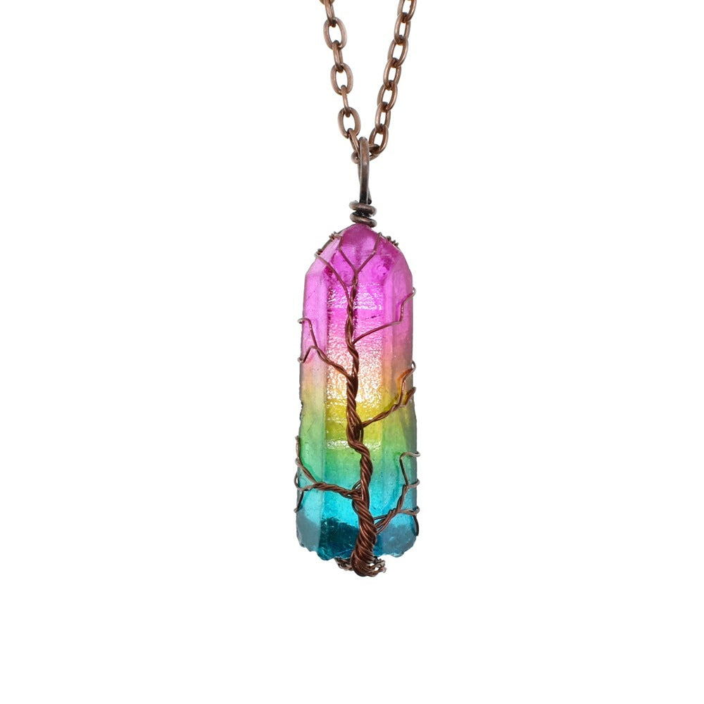 Pendentif en pierre cristal en forme d'arbre de vie, collier à la mode très prisé