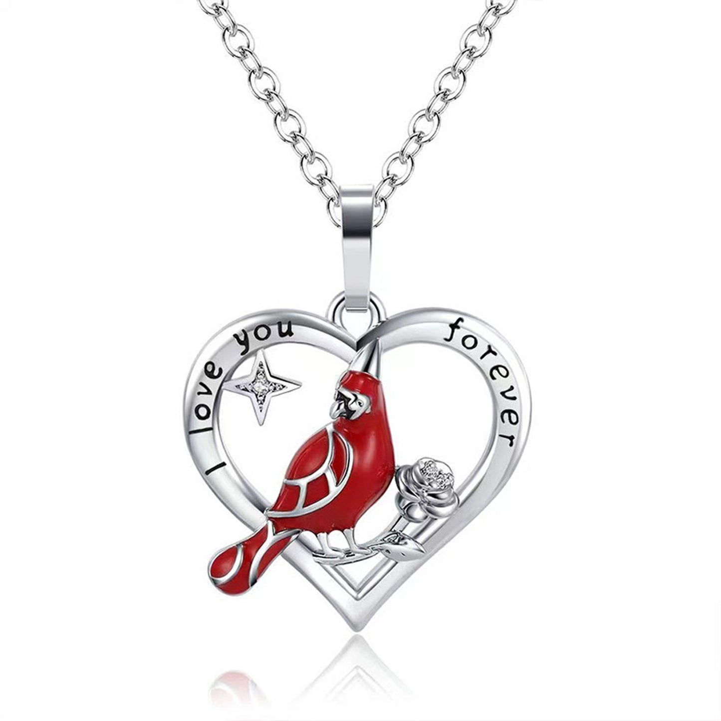 Collier pendentif en forme de cœur créatif avec cardinal, accessoire commémoratif exquis pour les fêtes, bijoux cadeaux d'anniversaire, cadeaux pour la fête de la Saint-Valentin.