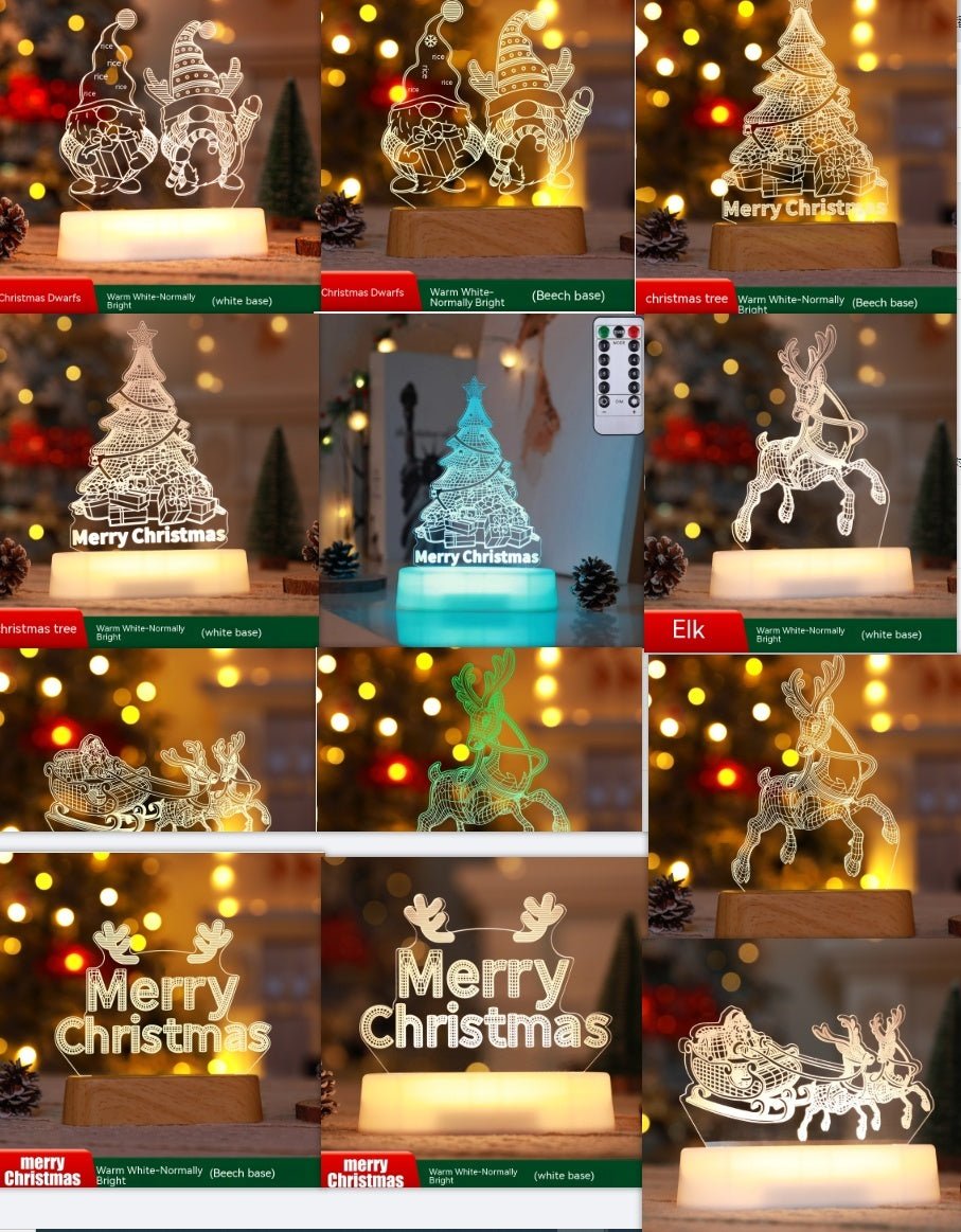 Lampe 3D de décoration de Noël en acrylique, lumières nocturnes LED, cadeau pour les enfants à Noël, ornements de Noël pour la Saint-Valentin et le Nouvel An.