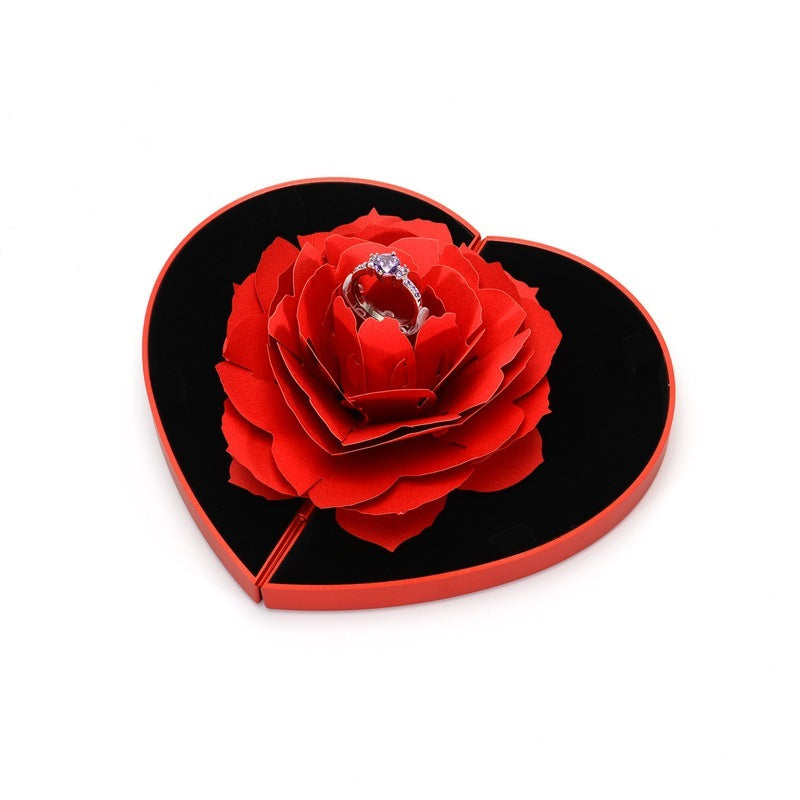 Boîte à bagues rotative en forme de cœur avec fleur de rose 3D Love Box Cadeau de Saint-Valentin