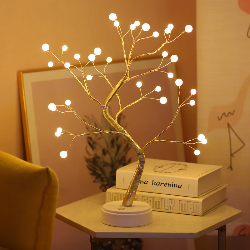 Interrupteur à effleurement lumineux en forme d'arbre, lumière nocturne étoilée en perle.