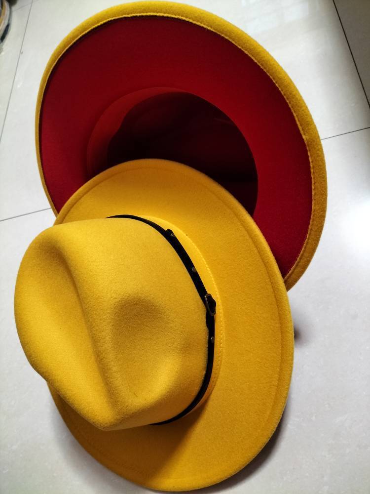 Chapeau de jazz Fedora à bord plat en laine populaire européen et américain assorti aux couleurs