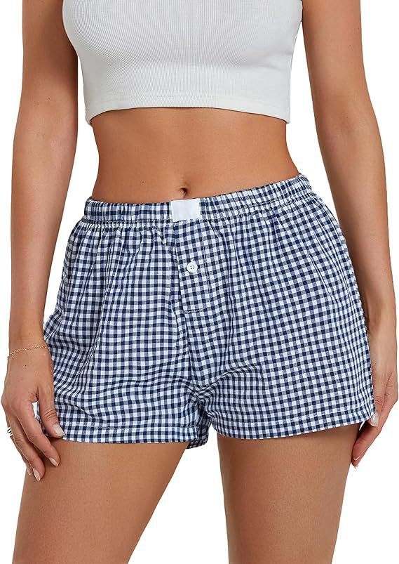 Short de plage à carreaux simple pour femme, pantalon ample et décontracté