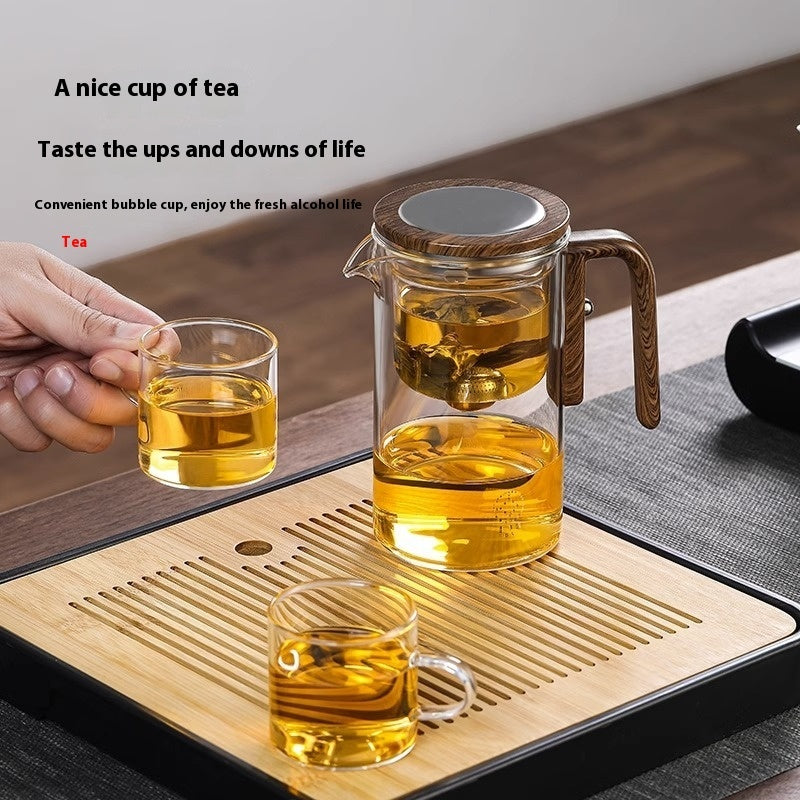 Magnetic Teapot One-click Separation Filtration Glass Teapot Wooden Handle Tea Water Separation Inner Container Teapot