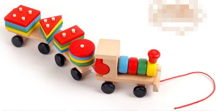 Jouet éducatif en bois, train, tracteur en trois sections, jouets de puzzle pour l'intelligence des enfants.