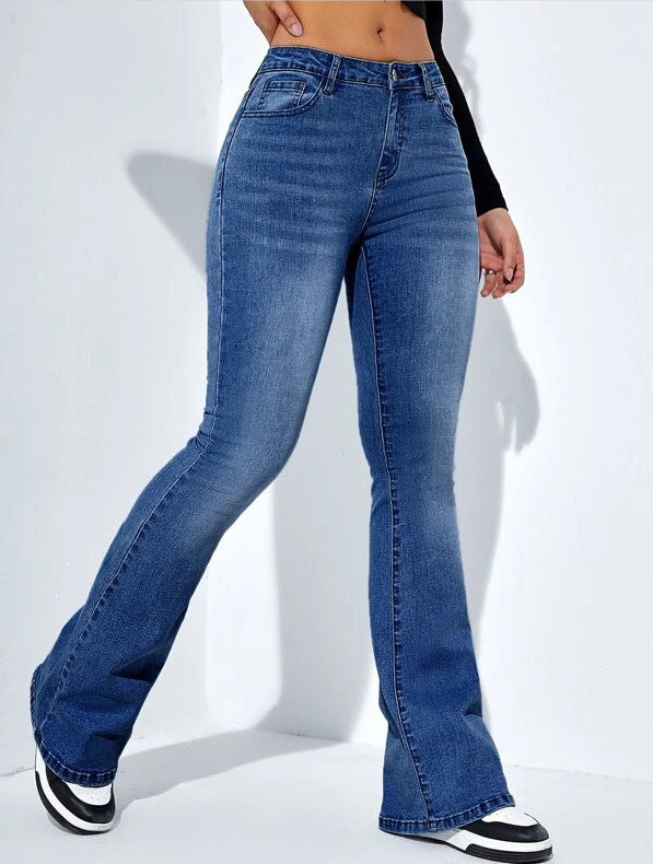 Pantalons en jean slim pour femmes avec design évasé, mode décontractée, taille haute, pantalons extensibles.