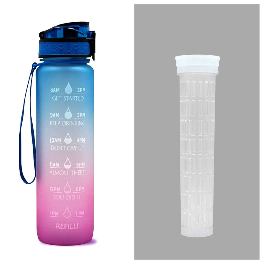 Bouteille d'eau Tritan 1L avec marqueur horaire, couvercle Bounce, bouteille d'eau motivante, tasse étanche pour le cyclisme et le fitness.