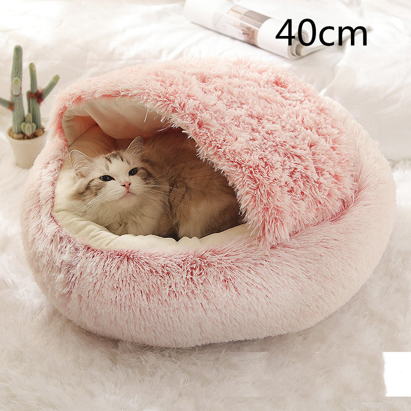 Lit pour chien et chat 2 en 1, lit d'hiver pour animaux, maison ronde en peluche chaude, lit doux en peluche longue pour animaux de compagnie, produits pour animaux.