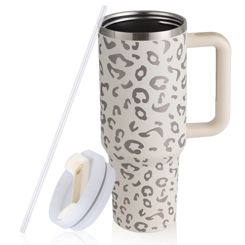 Tasse à café en paille de 40 oz avec poignée, bouteille d'eau portable en acier inoxydable pour voiture, grande capacité, tasse de voyage sans bisphénol A