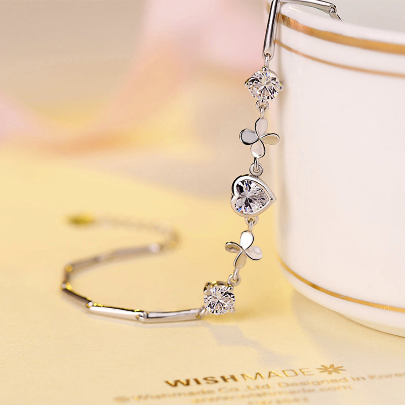 Bracelet en argent sterling S925 pour la Saint-Valentin, bijoux de fête Qixi, bracelet en argent sterling, bijoux de mode, nouveau trèfle en forme de cœur