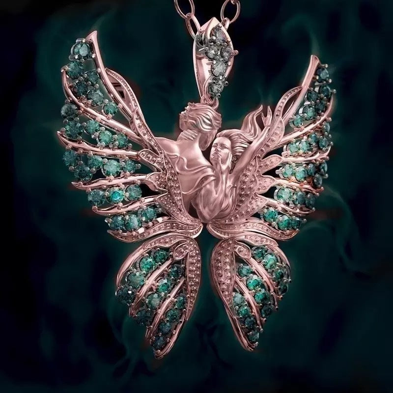 Collier avec pendentif papillon en diamant et ailes d'ange pour amoureux