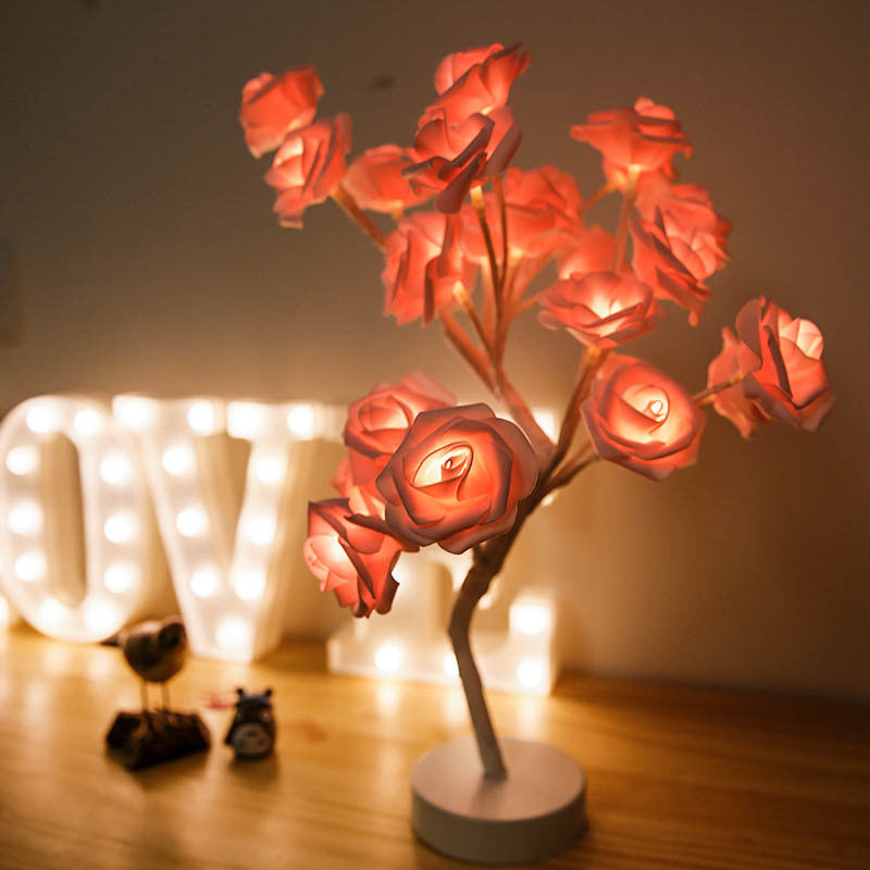 Lampe de table LED à piles USB en forme de fleur de rose, guirlande lumineuse pour arbre bonsaï, décoration de chambre à coucher, décoration d'intérieur