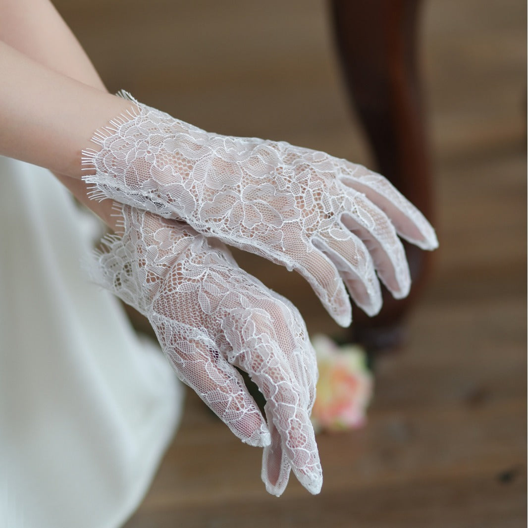 Nouvelles gants de photo en tulle blanc en dentelle de fée super pour mariée