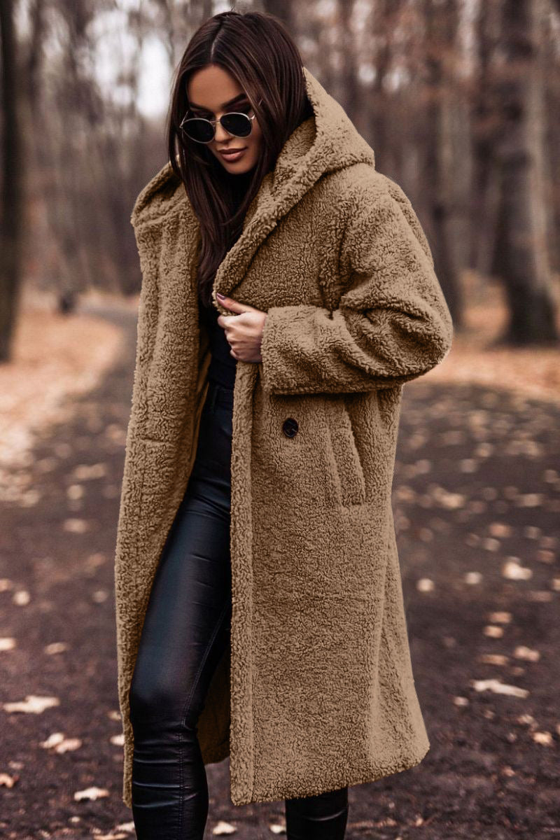 Manteau en laine pour femmes, long, propre, de couleur, à manches longues.