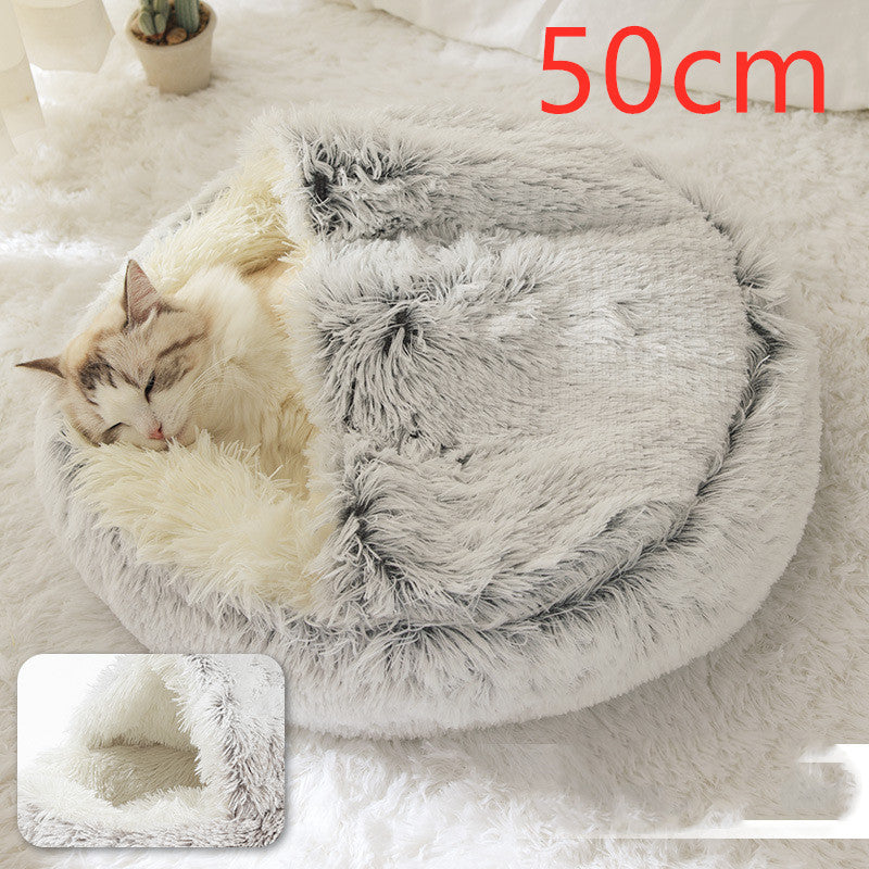 Lit pour chien et chat 2 en 1, lit d'hiver pour animaux, maison ronde en peluche chaude, lit doux en peluche longue pour animaux de compagnie, produits pour animaux.