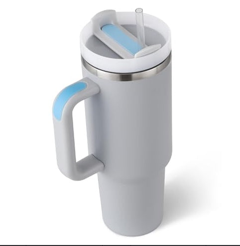 Tasse à café en paille de 40 oz avec poignée, bouteille d'eau portable en acier inoxydable pour voiture, grande capacité, tasse de voyage sans bisphénol A