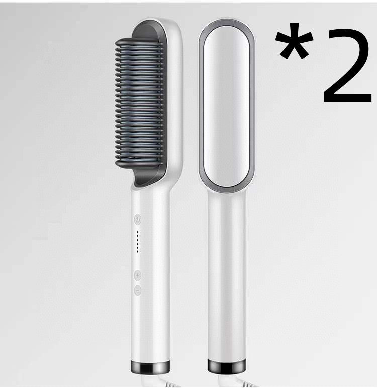 Nouvelle brosse à cheveux électrique 2 en 1 avec lisseur, peigne chauffant, ions négatifs et fonction de curling, brosse à cheveux à double usage.