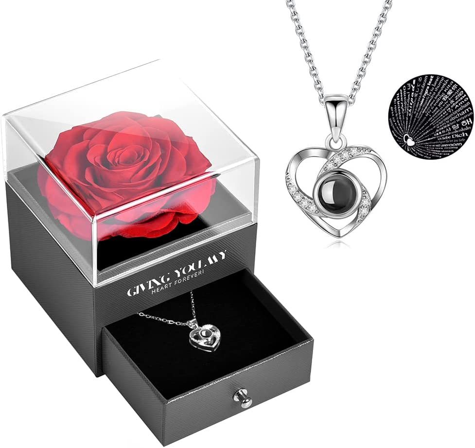 Collier de fleurs de rose préservées Coffret à bijoux Cadeau