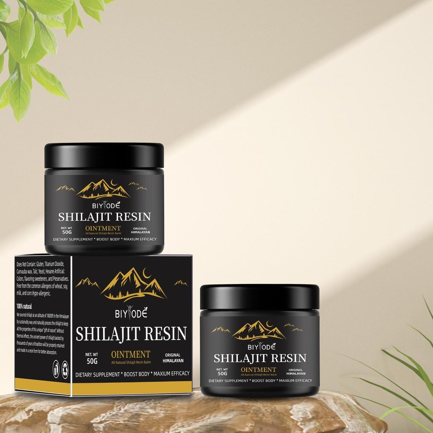 Gommes Shilajit de l'Himalaya pur avec Ashwagandha, Gokshura et autres herbes L Sans sucre ajouté L 60 comprimés à croquer Complément alimentaire