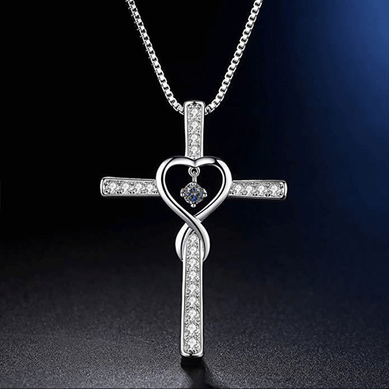 Collier avec pendentif en cristal et pierre de naissance en forme de croix chrétienne, amour infini, Dieu en qui nous avons confiance, pierres précieuses colorées, collier en forme de cœur en zircon, bijoux pour femmes