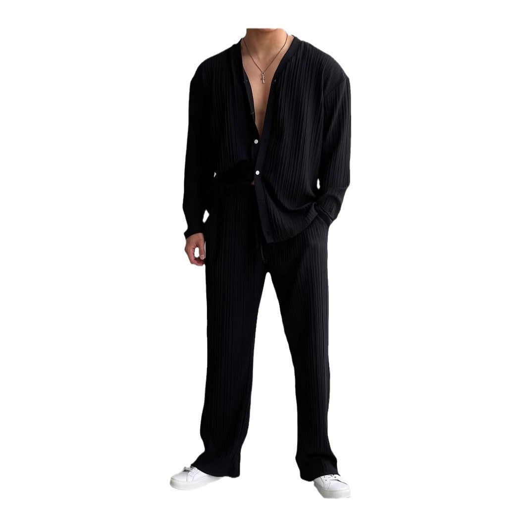 Costume décontracté pour homme avec chemise boutonnée et pantalon à manches longues