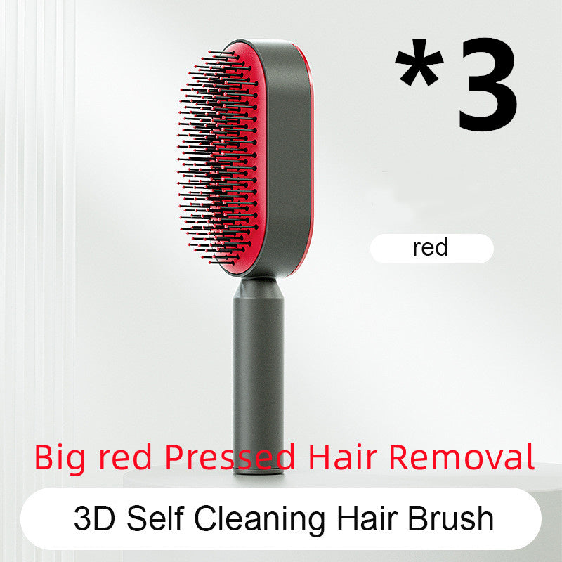 Brosse à cheveux auto-nettoyante pour femmes, brosse de massage du cuir chevelu avec airbag anti-perte de cheveux et nettoyage à une touche, brosse anti-statique.