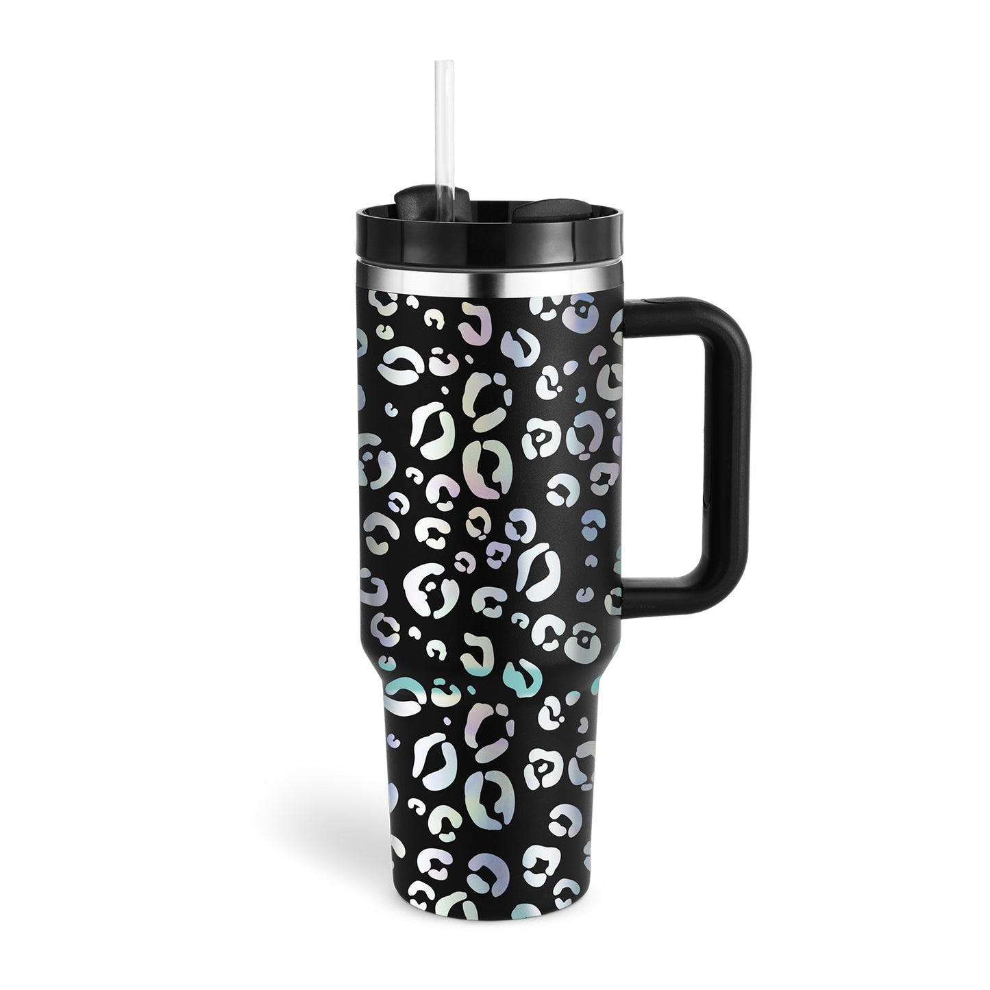 Tasse à café en paille de 40 oz avec poignée, bouteille d'eau portable en acier inoxydable pour voiture, grande capacité, tasse de voyage sans bisphénol A