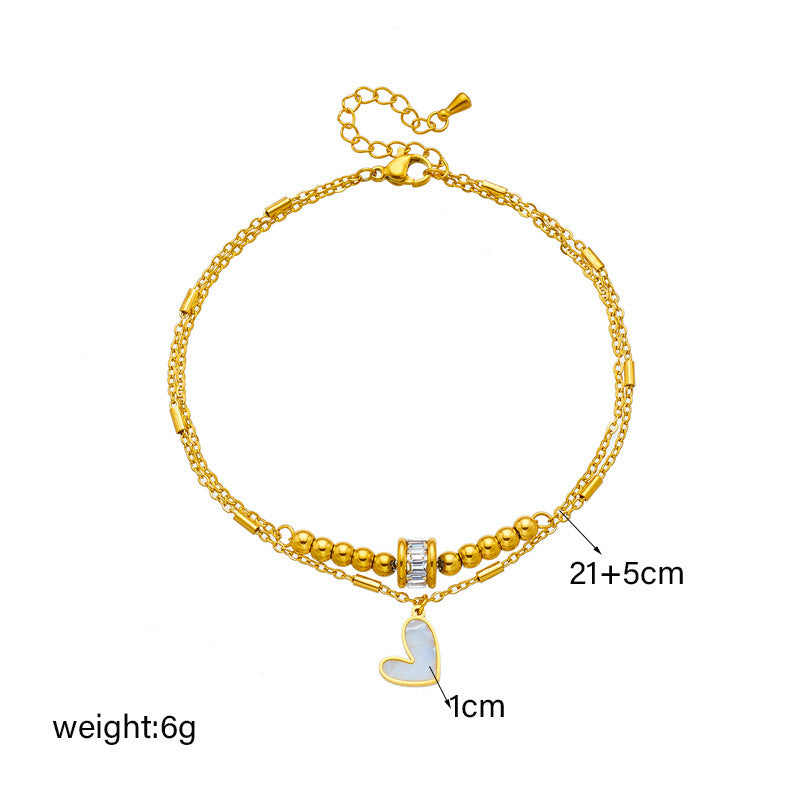 Bijoux de mode Boho classique amour coeur chaîne de cheville double couche chaîne bracelet cheville breloque gland chaîne de jambe sur pied chaîne femmes fête bijoux accessoires