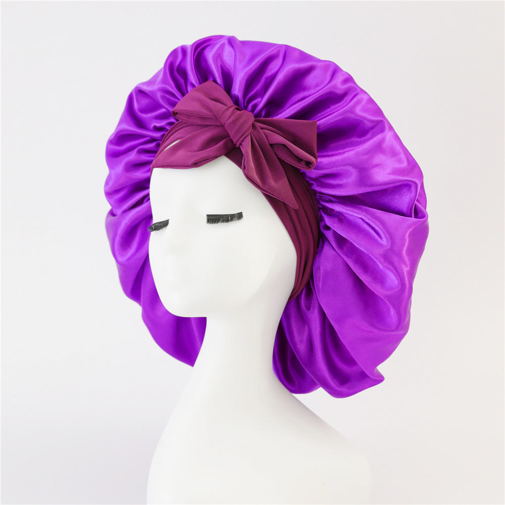 Nouveau bonnet en soie pour femmes endormies, bonnet en satin, bonnet de nuit, écharpe pour cheveux bouclés avec bandeau pour cheveux bouclés