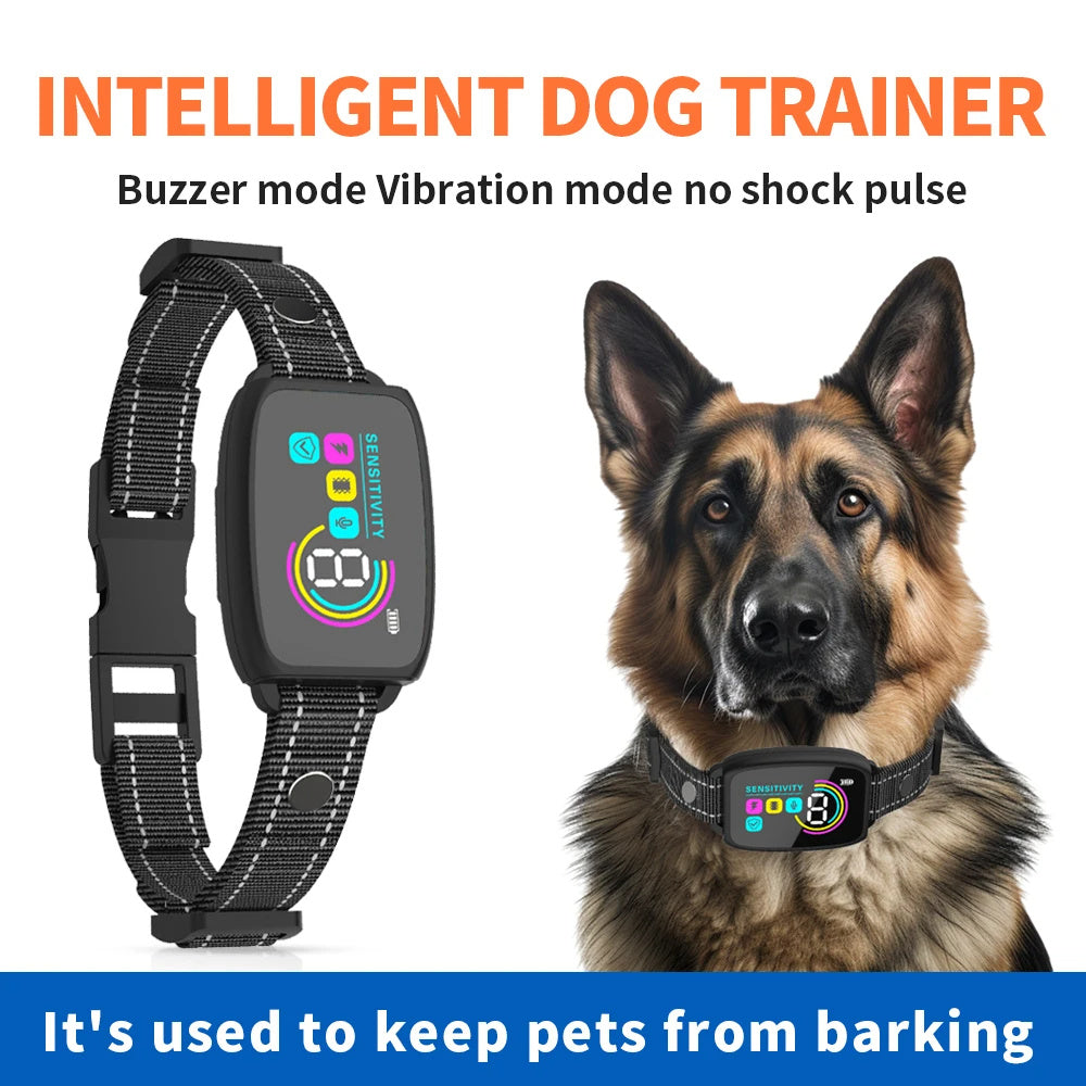 Collier anti-aboiement automatique intelligent rechargeable, dispositif d'arrêt des aboiements, affichage numérique HD, collier étanche IP67 pour chiens, produits pour animaux de compagnie.