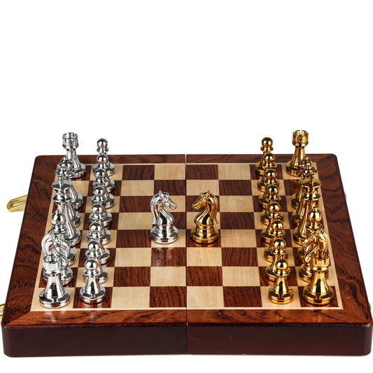 Coffret cadeau premium d'échecs en métal bronze pliable pour enfants