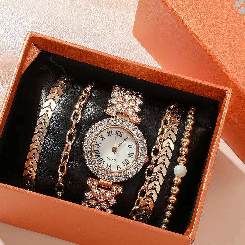 Coffret cadeau de luxe pour montre-bracelet en diamant pour femme, ensemble de six pièces