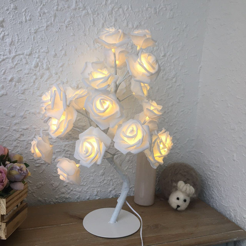 Lampe de table LED à piles USB en forme de fleur de rose, guirlande lumineuse pour arbre bonsaï, décoration de chambre à coucher, décoration d'intérieur