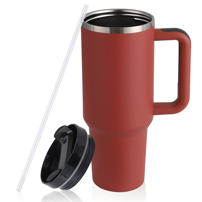 Tasse à café en paille de 40 oz avec poignée, bouteille d'eau portable en acier inoxydable pour voiture, grande capacité, tasse de voyage sans bisphénol A