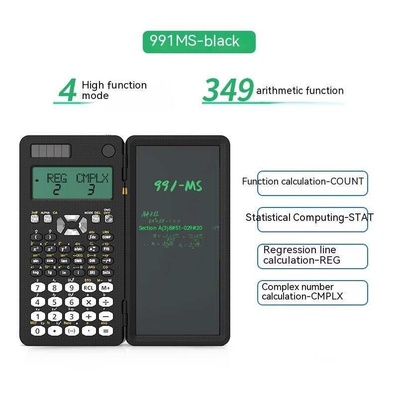 Calculatrices scientifiques pliables 2 en 1 avec fonction d'apprentissage et tablette d'écriture. Calculatrices scientifiques de bureau pliables.