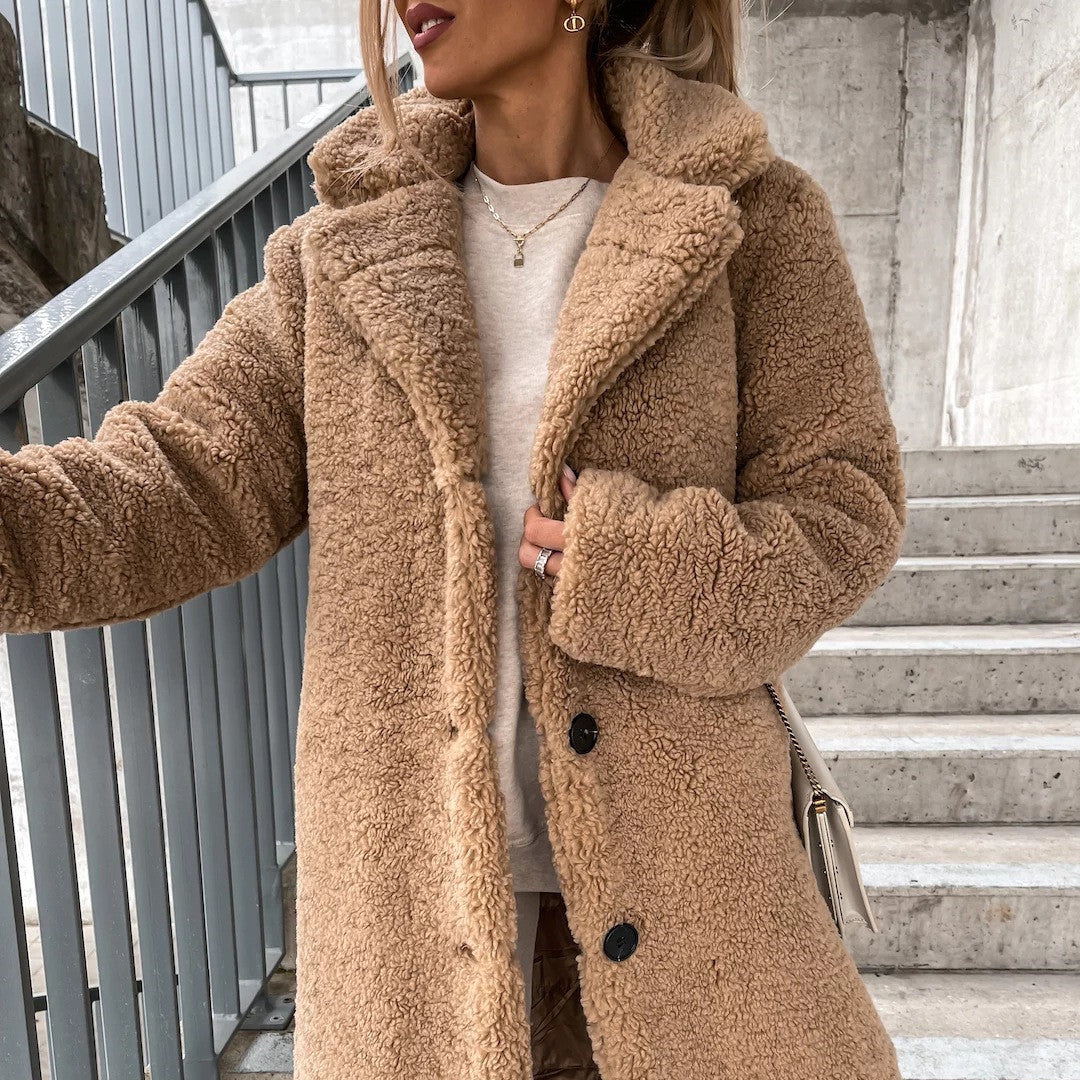 Veste en peluche à col à manches longues pour femmes