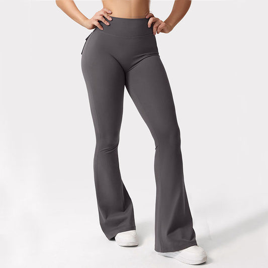 Pantalon cargo à poches, pantalon de fitness élastique taille haute