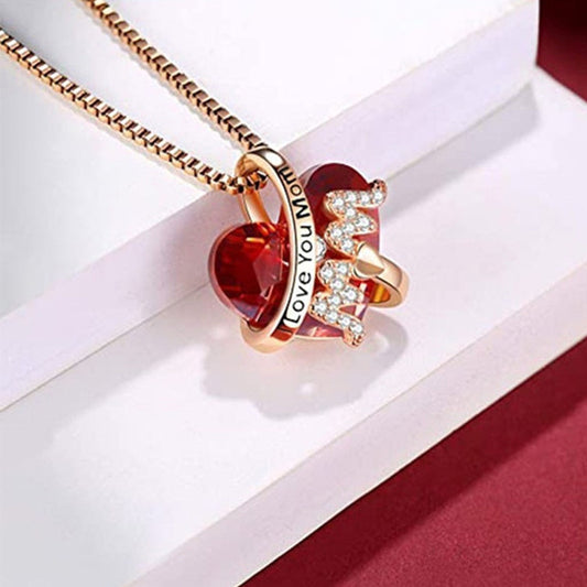 Collier de luxe en cristal rouge en forme de cœur pour Thanksgiving, cadeau de fête des mères