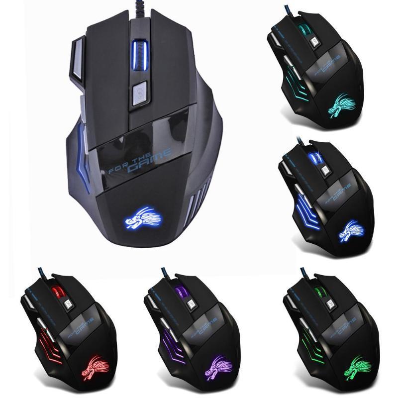 Souris de jeu filaire 5500 DPI 7 couleurs LED rétroéclairage souris optique Gamer USB 7 boutons PC Gamer ordinateur portable souris de bureau